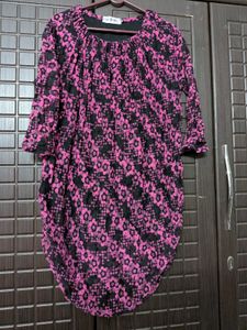 Pink & Black Floral Print Kurta