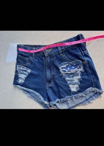 Distressed Denim Shorts with Stars