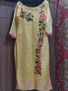 Designer Thread Embroidery Yellow Kurta Pants