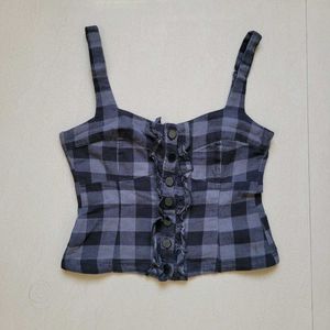 Plaid Ruffle Button-Up Tank Top