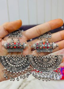 Oxidized Silver Jhumka Earrings