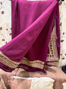 Beautiful Wine Color Saree With Blouse