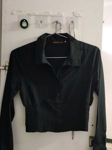 Chic Black Button-Up Cropped Corset Shirt