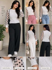 Grey Polka Dot Mesh Sleeve Top