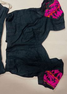 Black &amp; Pink Embroidered Skirt &amp; Top Set