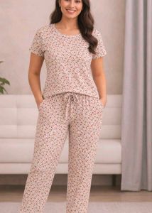 Cute Pink Heart Print Pajama Set