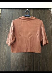 Ribbed Cropped Polo T-Shirt