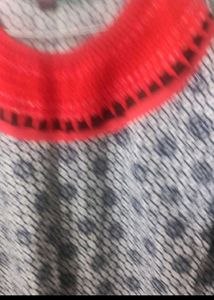 Stylish Printed Kurta with Red Neckline