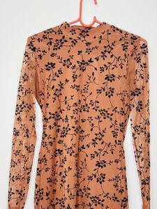 Elegant Floral Print Long Sleeve Mini Dress
