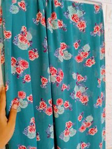 Teal Green Floral Printed Scarf/Hijaab