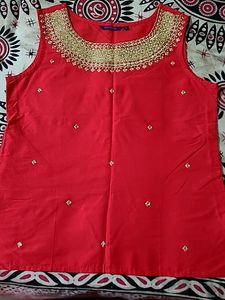Beautiful Ethnic Orange Top With Gold Embroidery