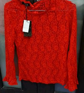 Red Lace Long Sleeve Top