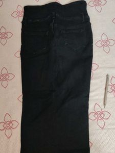 High-Waisted Black Denim Skirt