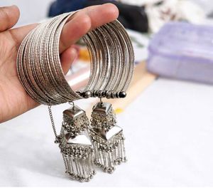 Silver Oxidized Bangles with Jhumkas