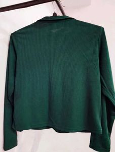 Green Corduroy Collared Top