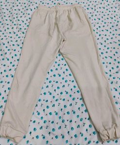 Cream Joggers with Pink Stripe Detail