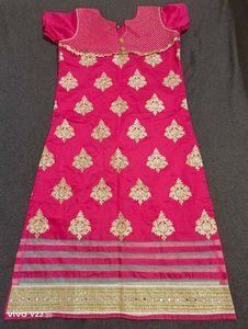 Unused Magenta Silk Kurti with Gold Zari