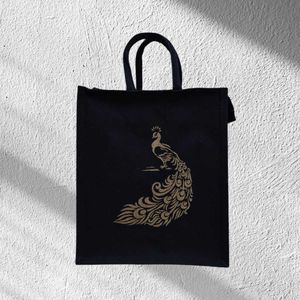 BEAUTIFUL (Peacock) CANVAS BLACK TOTE/GIFTING BAG
