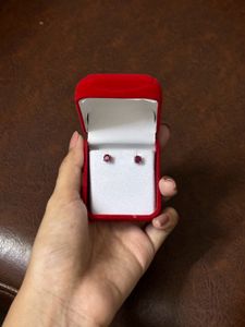 Real Ruby Sterling Silver Earrings Studs