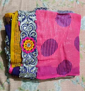 Vibrant Pink Polka Dot Saree with Embroidery