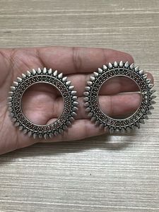 jaipur Oxidised Silver Ethnic Hoop Earrings
