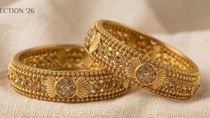 Exquisite Gold Bangles with Leaf Charms