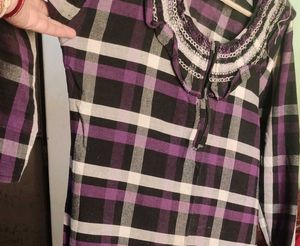 Purple and Black Checkered zipper maxi for winter