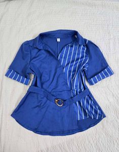 korean Stylish Blue Striped Tunic Top bust 36