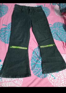 Black Flared Jeans with Neon Zippers