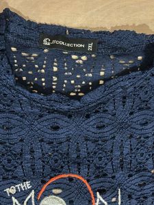 Navy Blue Lace Net Crop Top "To The Moon"