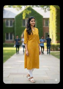 bust 34 Mustard Yellow Embroidered Kurta