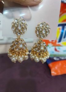 Exquisite Pearl &amp; Stone Jhumka Earrings