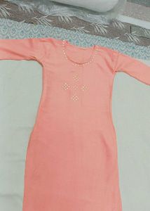 Elegant Peach Kurta with Embellishments