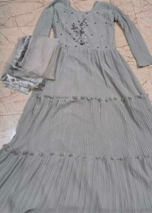 Elegant Sequined Tiered Gown with Dupatta