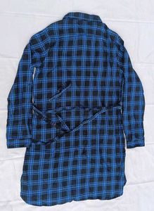 Blue Plaid Long Sleeve Shirt Dress