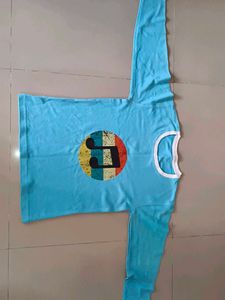 Light Blue Long Sleeve Top with Music Note Graphic
