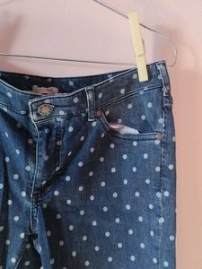 Polka Dot Blue Denim Jeans