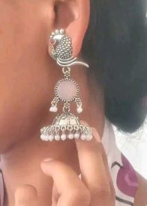 Boho Silver Jhumka Earrings