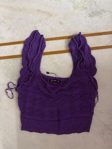Purple Knit Cropped Top