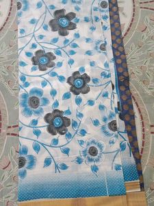 White Cotton Saree with floral design