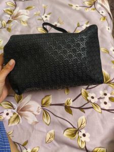 Black Textured Cosmetic Pouch