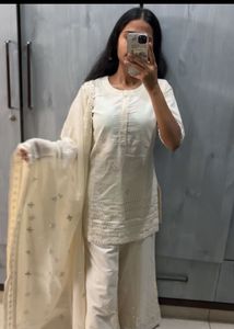 Cream Embroidered Kurta Palazzo set