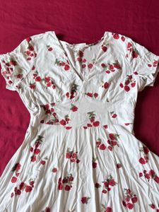White Floral Printed Flare Mini Dress
