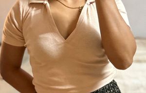 Zara Ribbed Polo Top