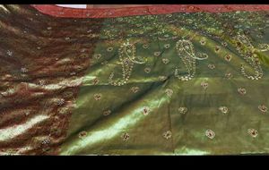 Elegant Olive Green Saree with Gold Embroidery