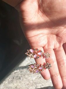 Elegant Pink Stone & Crystal Earrings