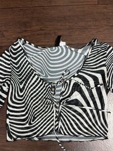 Mesh Zebra Print Long Sleeve Top