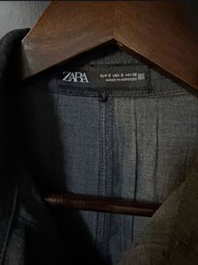 Zara Dark Grey Textured Button-Up Shirt