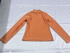 Orange Mock Neck Long Sleeve Top