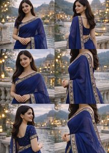 Elegant Blue Saree with Golden Border